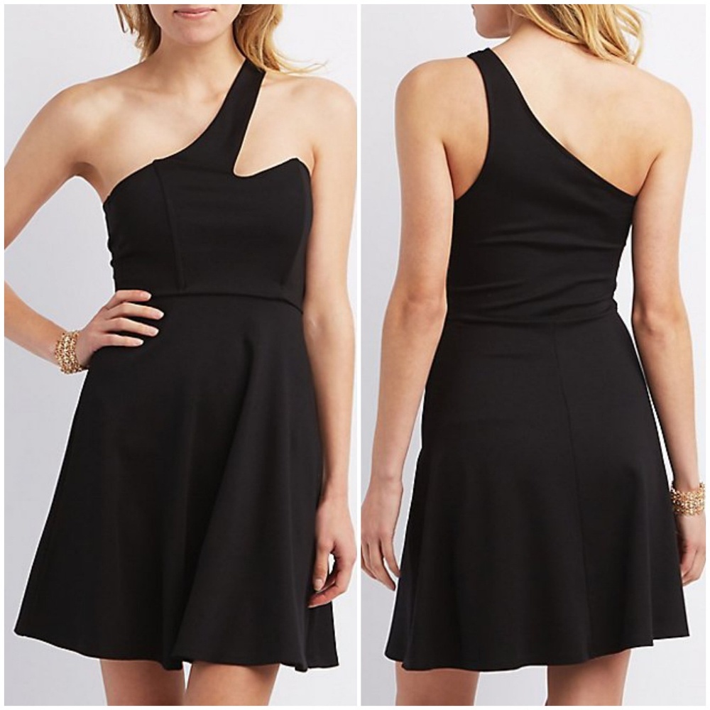 Black One Shoulder Skater Dress
